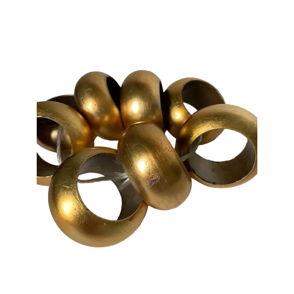 Set of 8 Gold Wood Napkin Rings
